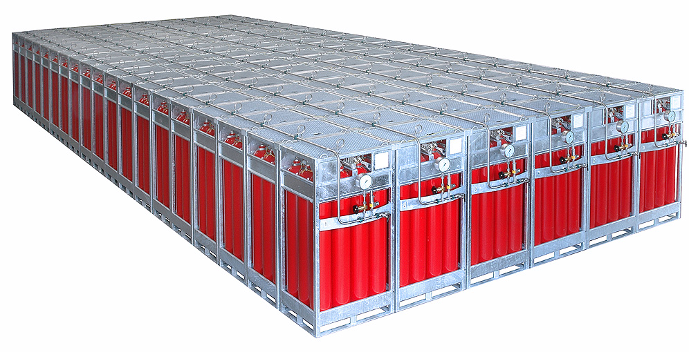 Gázpalack bündelek egymás mellett