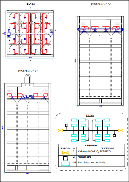 Gázpalack köteg tengeri használatra. Műszaki rajz